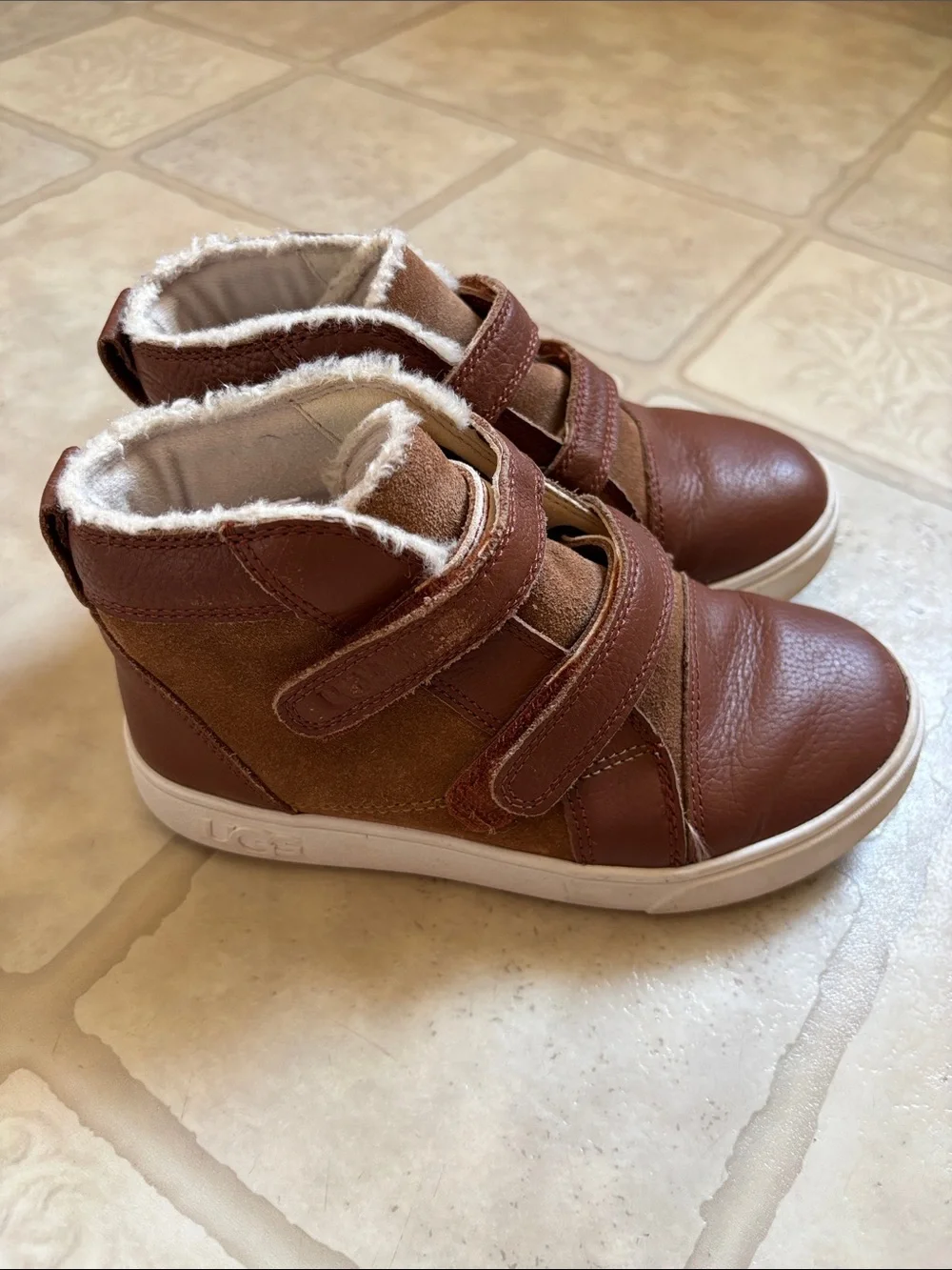 UGG Chestnut Leather Baby/ Toddler Rennon II Strappy Booties US12 UK11 EU30